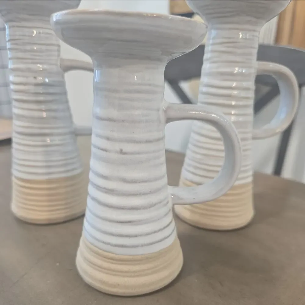 Set Of 3 Mud Pie Farm Taper Candle Stick Holders Glazed Ceramic
